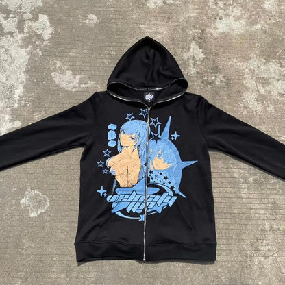 Zip-Up Hoodie featuring captivating Y2K anime graphics