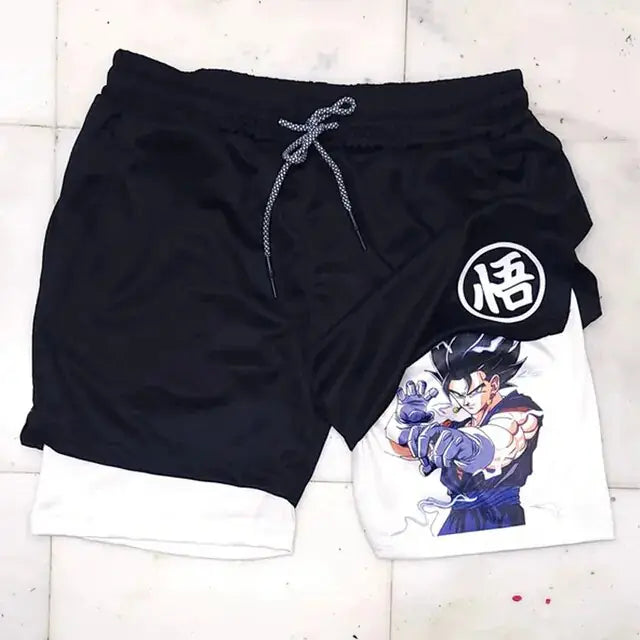 Anime Running Shorts Men Fitness Gym Training 2 in 1 Sports Shorts