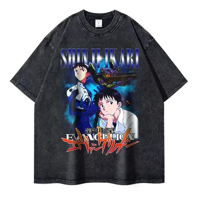 EVA T-shirt Vintage Washed Anime EVA magliette oversize NEON GENESIS EVANGELION Manga Ayanami Rei Asuka maglietta Nagisa top Tees