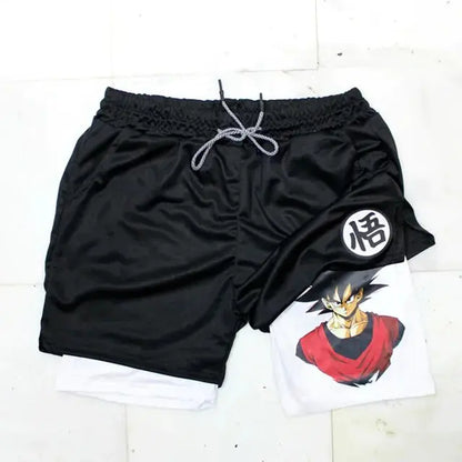 Anime Running Shorts Men Fitness Gym Training 2 in 1 Sports Shorts