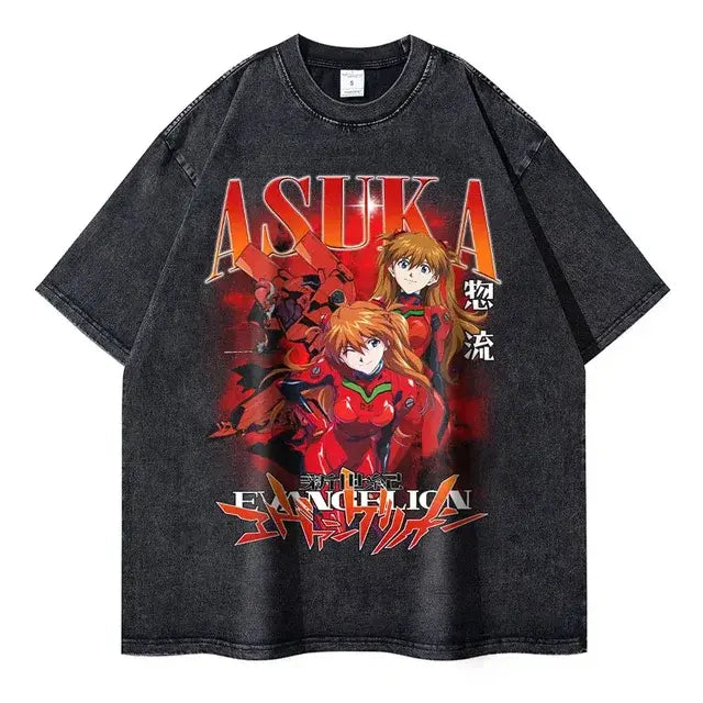 EVA T-shirt Vintage Washed Anime EVA magliette oversize NEON GENESIS EVANGELION Manga Ayanami Rei Asuka maglietta Nagisa top Tees