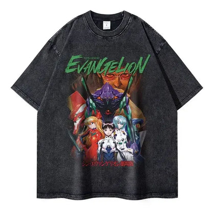 EVA T-shirt Vintage Washed Anime EVA magliette oversize NEON GENESIS EVANGELION Manga Ayanami Rei Asuka maglietta Nagisa top Tees