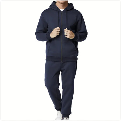 Casual Solid Color Hooded Zip Cardigan Set