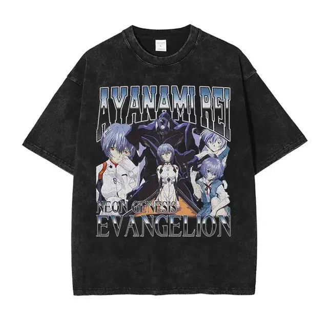 EVA T-shirt Vintage Washed Anime EVA magliette oversize NEON GENESIS EVANGELION Manga Ayanami Rei Asuka maglietta Nagisa top Tees