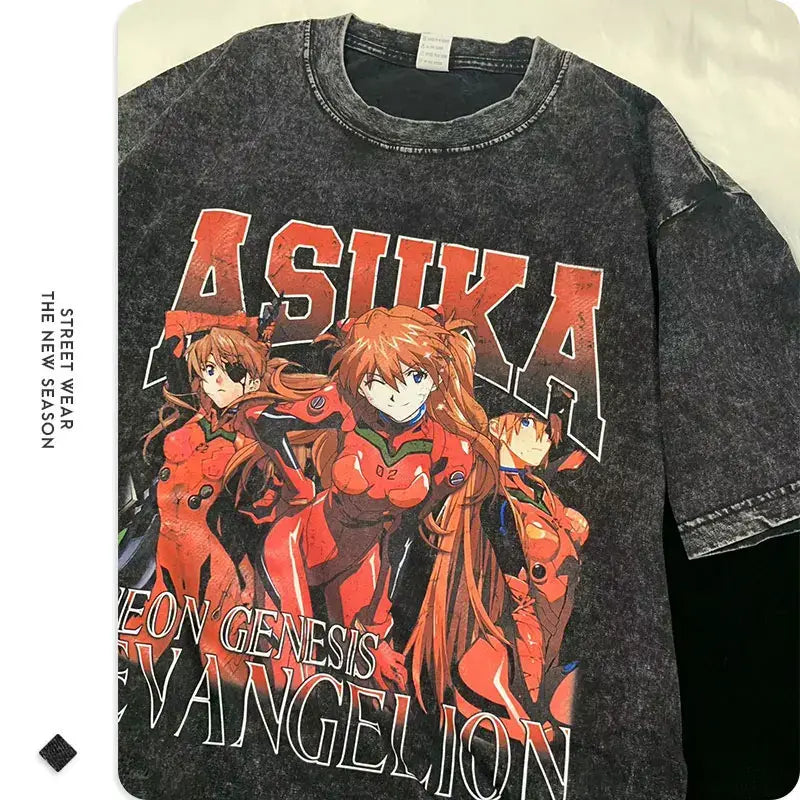 EVA T-shirt Vintage Washed Anime EVA magliette oversize NEON GENESIS EVANGELION Manga Ayanami Rei Asuka maglietta Nagisa top Tees