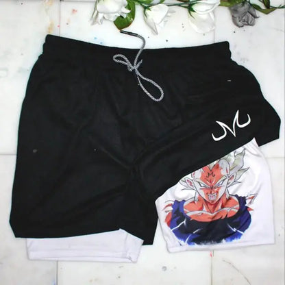 Anime Running Shorts Men Fitness Gym Training 2 in 1 Sports Shorts