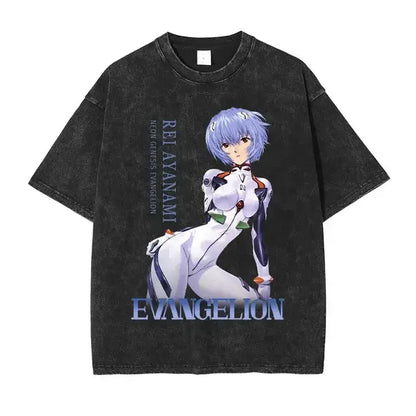 EVA T-shirt Vintage Washed Anime EVA magliette oversize NEON GENESIS EVANGELION Manga Ayanami Rei Asuka maglietta Nagisa top Tees