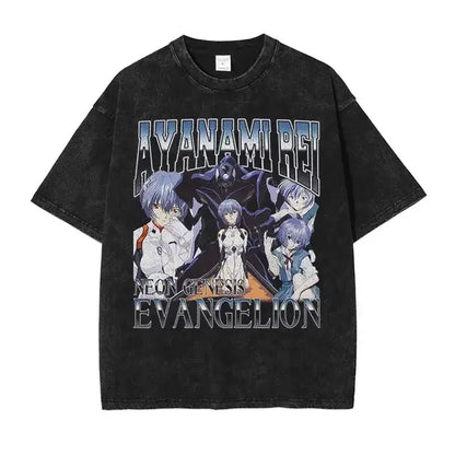 EVA T-shirt Vintage Washed Anime EVA magliette oversize NEON GENESIS EVANGELION Manga Ayanami Rei Asuka maglietta Nagisa top Tees