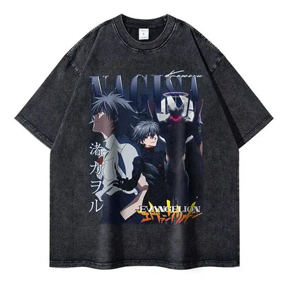 EVA T-shirt Vintage Washed Anime EVA magliette oversize NEON GENESIS EVANGELION Manga Ayanami Rei Asuka maglietta Nagisa top Tees