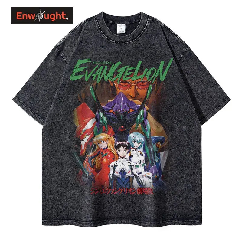 EVA T-shirt Vintage Washed Anime EVA magliette oversize NEON GENESIS EVANGELION Manga Ayanami Rei Asuka maglietta Nagisa top Tees