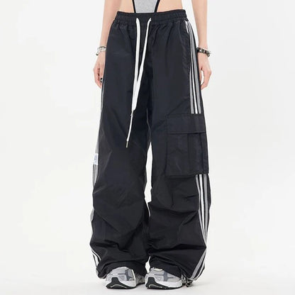 Cargo Pants For Women With Drawstring, Wide Leg, And Pockets.