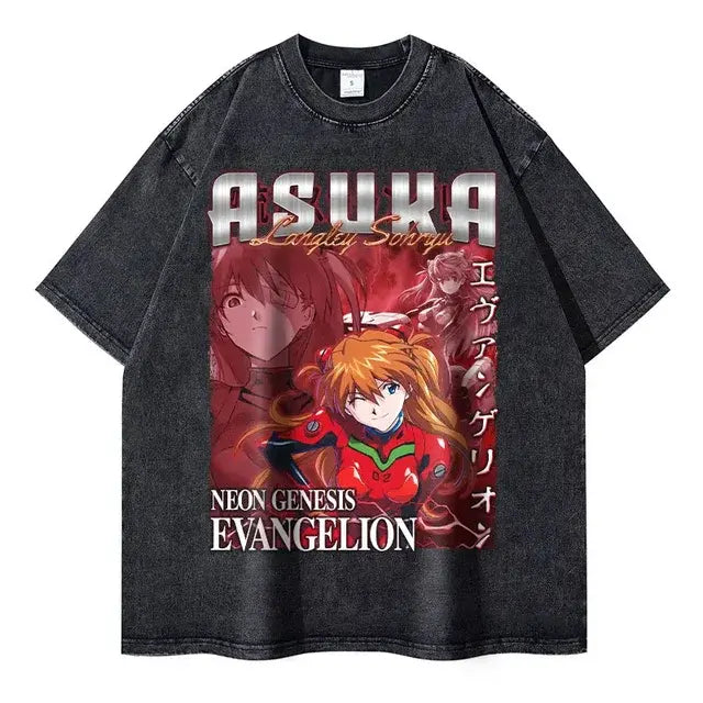 EVA T-shirt Vintage Washed Anime EVA magliette oversize NEON GENESIS EVANGELION Manga Ayanami Rei Asuka maglietta Nagisa top Tees