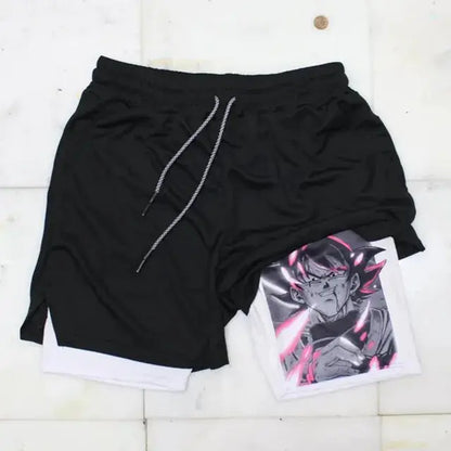 Anime Running Shorts Men Fitness Gym Training 2 in 1 Sports Shorts