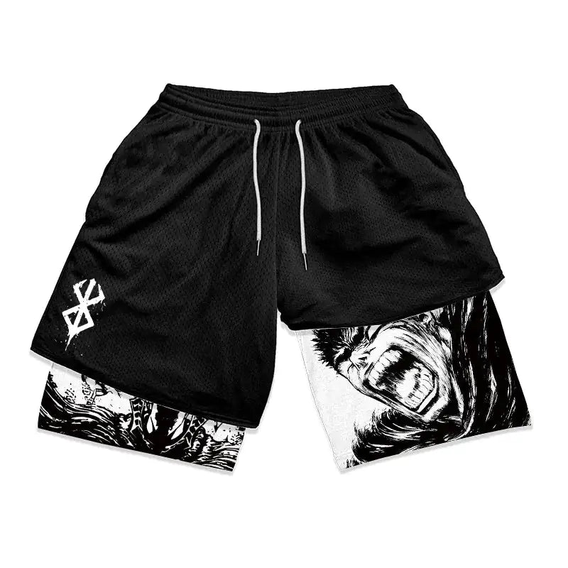 Anime Berserk 2 in 1 Gym Shorts for Men