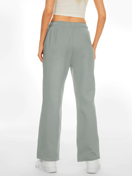 AUTOMET Women's Fleece Lined Sweatpants Baggy Wide Straight Leg Pants Greyblue Medium