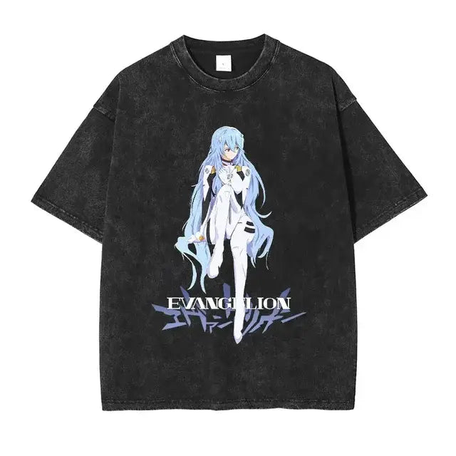 EVA T-shirt Vintage Washed Anime EVA magliette oversize NEON GENESIS EVANGELION Manga Ayanami Rei Asuka maglietta Nagisa top Tees