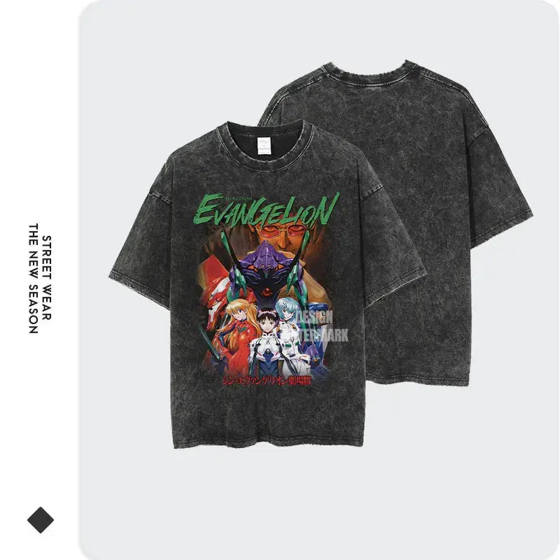 EVA T-shirt Vintage Washed Anime EVA magliette oversize NEON GENESIS EVANGELION Manga Ayanami Rei Asuka maglietta Nagisa top Tees