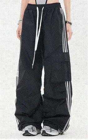 Cargo Pants For Women With Drawstring, Wide Leg, And Pockets.