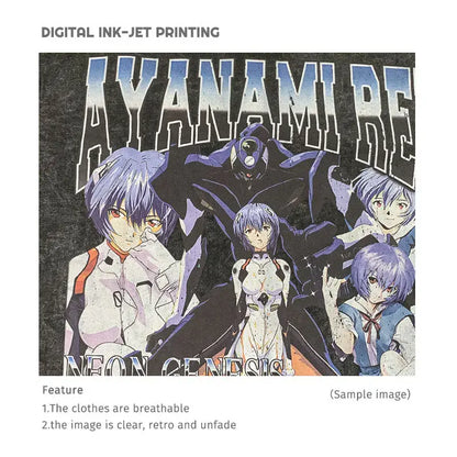 EVA T-shirt Vintage Washed Anime EVA magliette oversize NEON GENESIS EVANGELION Manga Ayanami Rei Asuka maglietta Nagisa top Tees